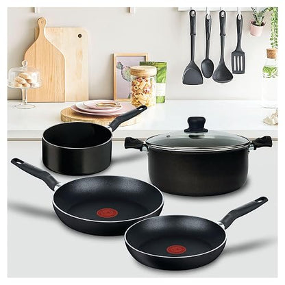 T-fal Batería de Cocina 5 Piezas Vital, color Negro, con Antiadherente Easy Plus, Thermo-Señal, Calor Uniforme, Fácil Limpieza, 390900