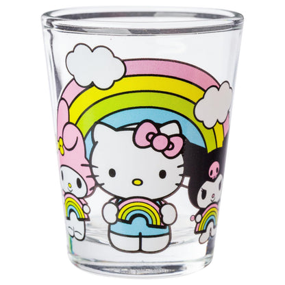 Silver Buffalo Sanrio Hello Kitty and Friends Rainbow con Badtz-Maru, My Melody, Cinnamoroll, Kuromi, Little individual Stars, Pochacco, Keroppi, Tuxedo Sam, Chococat, paquete de 4 mini anteojos, 1.5