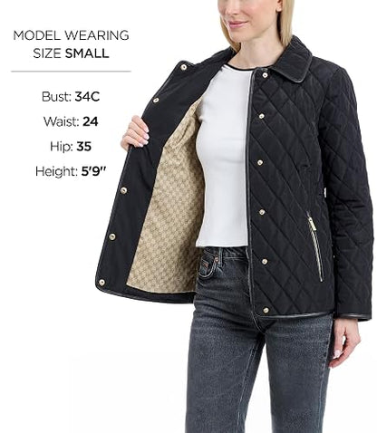 Michael Kors Diamond Quilted Jacket for Women, Stylish Lightweight Jacket With Trim Detail chamarra Mujer