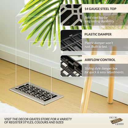 Decor Grates NGH212-NKL - Registrador de piso, 4 x 10, Plated Nickel