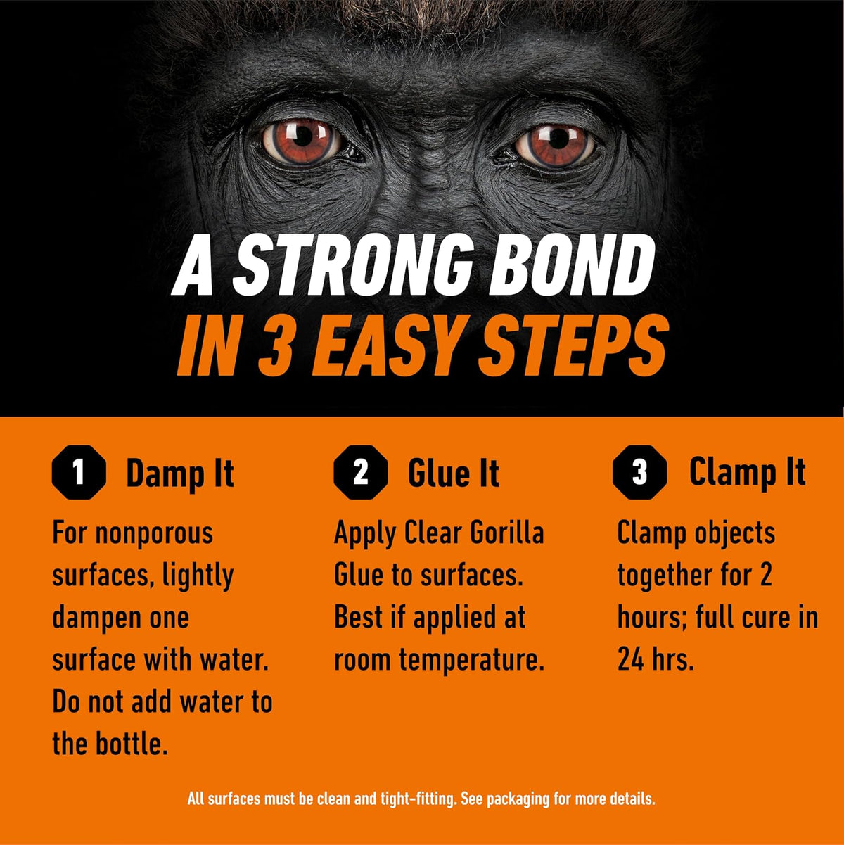 Gorilla - Pegamento transparente, botella de 3.1 onzas (paquete de 2) - Transparente, todo uso y resistente al agua