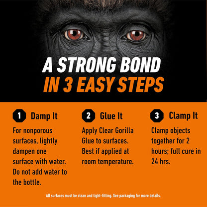 Gorilla - Pegamento transparente, botella de 3.1 onzas (paquete de 2) - Transparente, todo uso y resistente al agua