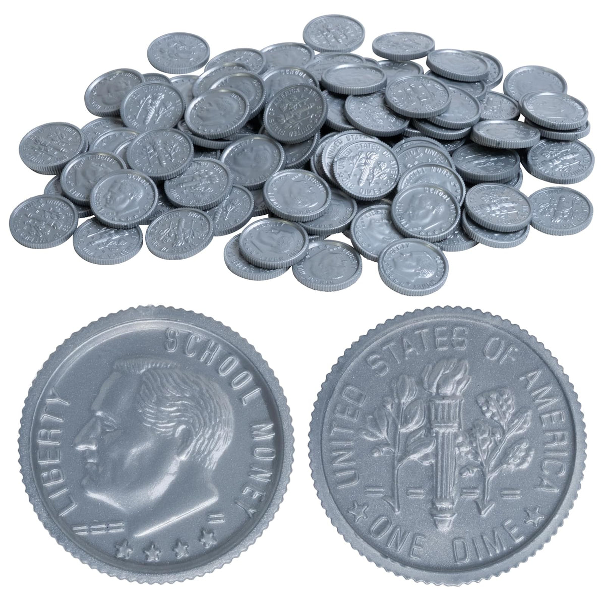 Learning Advantage 7521 Play Pennies, Set of 100, Grade: kindergarten | Diseñado y dimensionado como moneda real de EE. UU., Enseña matemáticas con este recurso de juego de simulación - Dimes