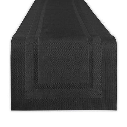 DII Everday, Easy to Clean Indoor/Outdoor Woven Vinyl 14x72" Double Border Table Runner, Black