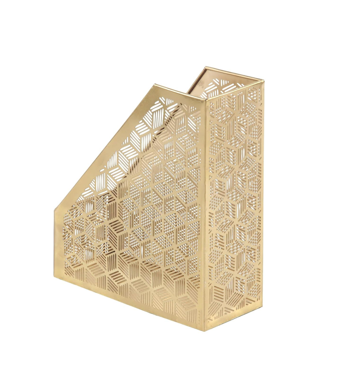 Deco 79 - Soporte para revistero geométrico de Metal con Ranura única con diseño Tallado láser, 5 x 10 x 12 Pulgadas, Dorado
