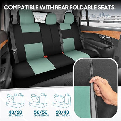 BDK PolyPro Juego Completo de Fundas para Asiento, Banco Dividido Delantero y Trasero, Menta/Negro