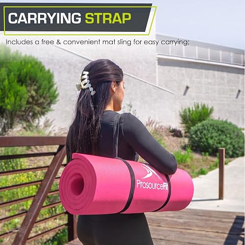 ProsourceFit - Colchoneta extra gruesa para yoga y pilates, 13 mm (½ pulgada) y 180 cm de largo, con espuma cómoda y correa de transporte