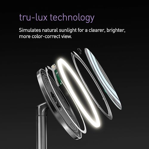 simplehuman - Espejo de maquillaje con sensor redondo de 8 pulgadas con control táctil, ajuste de luz doble, aumento 5x, recargable y sin cable, acero inoxidable dorado rosa