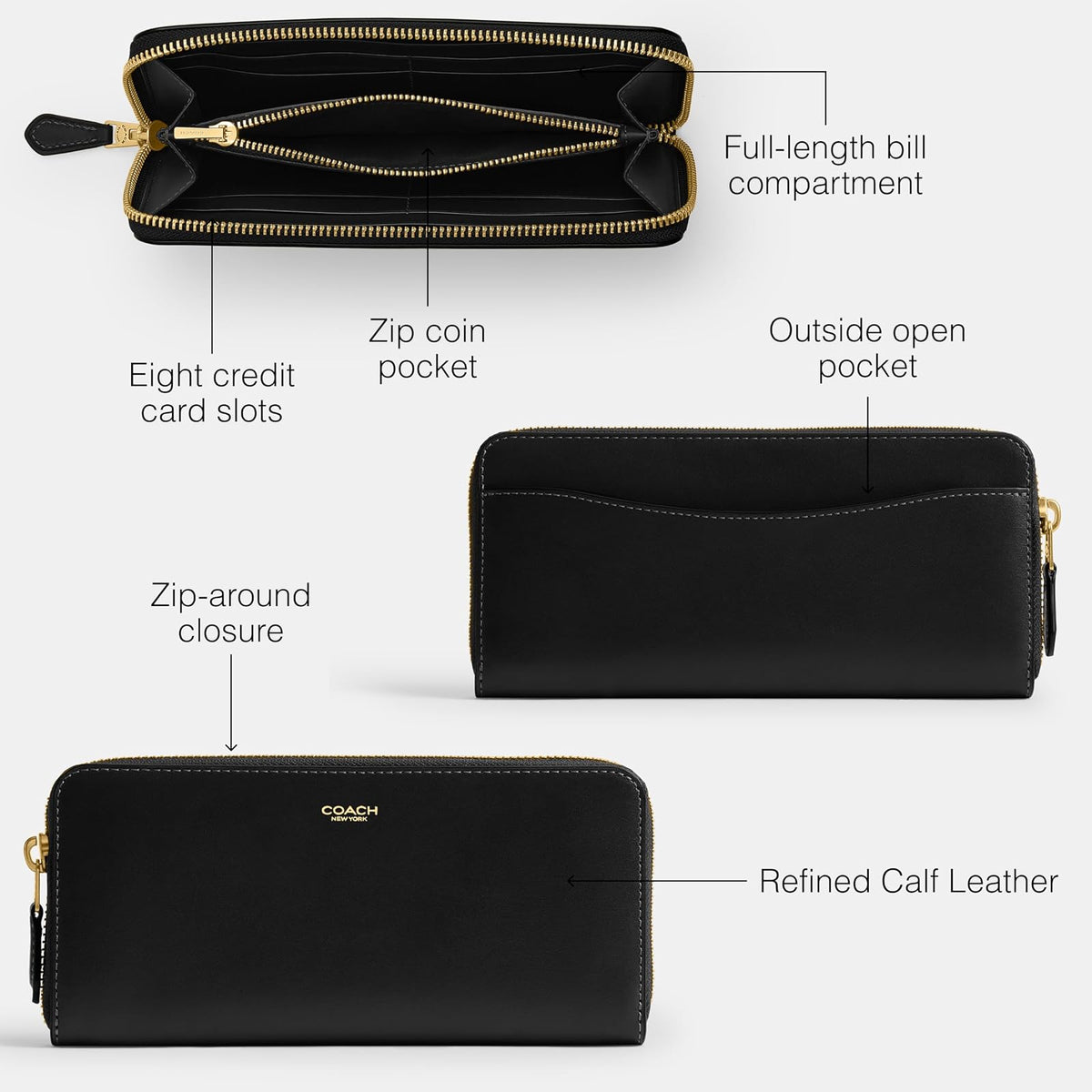 COACH New York Slim Accordion Zip Wallet Accesorio de viaje: soporte para tarjetas de sobres Mujer