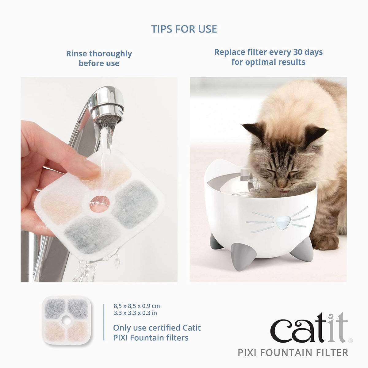 Catit PIXI Filtro de fuente de agua para gatos, filtro de agua de triple acción, paquete de 6
