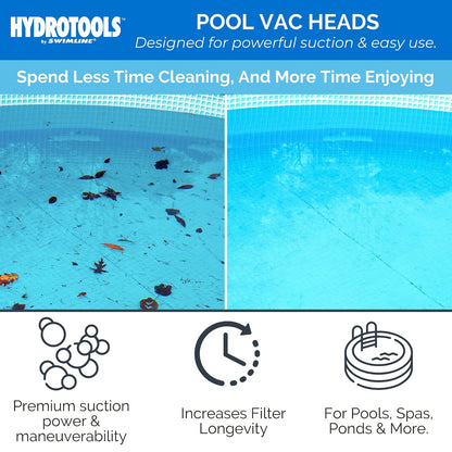 SWIMLINE HYDROTOOLS - Accesorio manual de cabezal de aspiradora para piscinas enterradas y sobre el piso, cabeza de vaca, forma triangular transparente con cerdas, manguera giratoria de 1-1/4 o 1-1/2