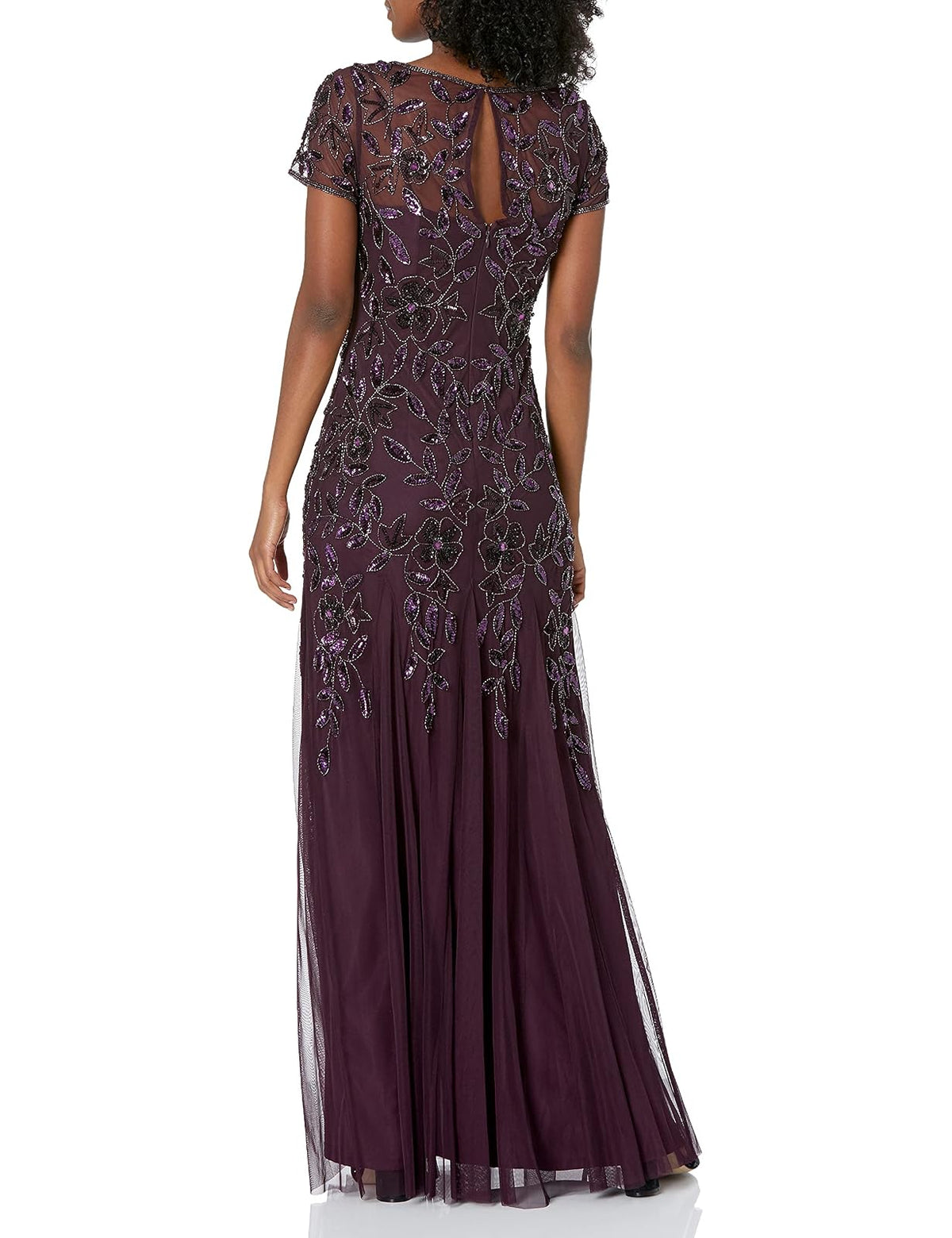 Adrianna Papell Vestido Godet con Cuentas Florales para Mujer, Ciruela Noche, 2