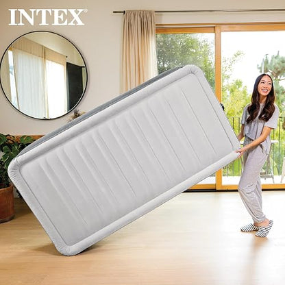 Intex 64411ED Comfort colchón de Aire Elevado de Felpa Dura-Beam con Bomba eléctrica Interna, Altura de la Cama de 18 Pulgadas, Doble
