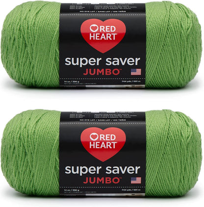 Red Heart Super Saver Estambre Acrílico Jumbo, Paquete de 2, 396 g - Paquete de 2 - Verde Primavera