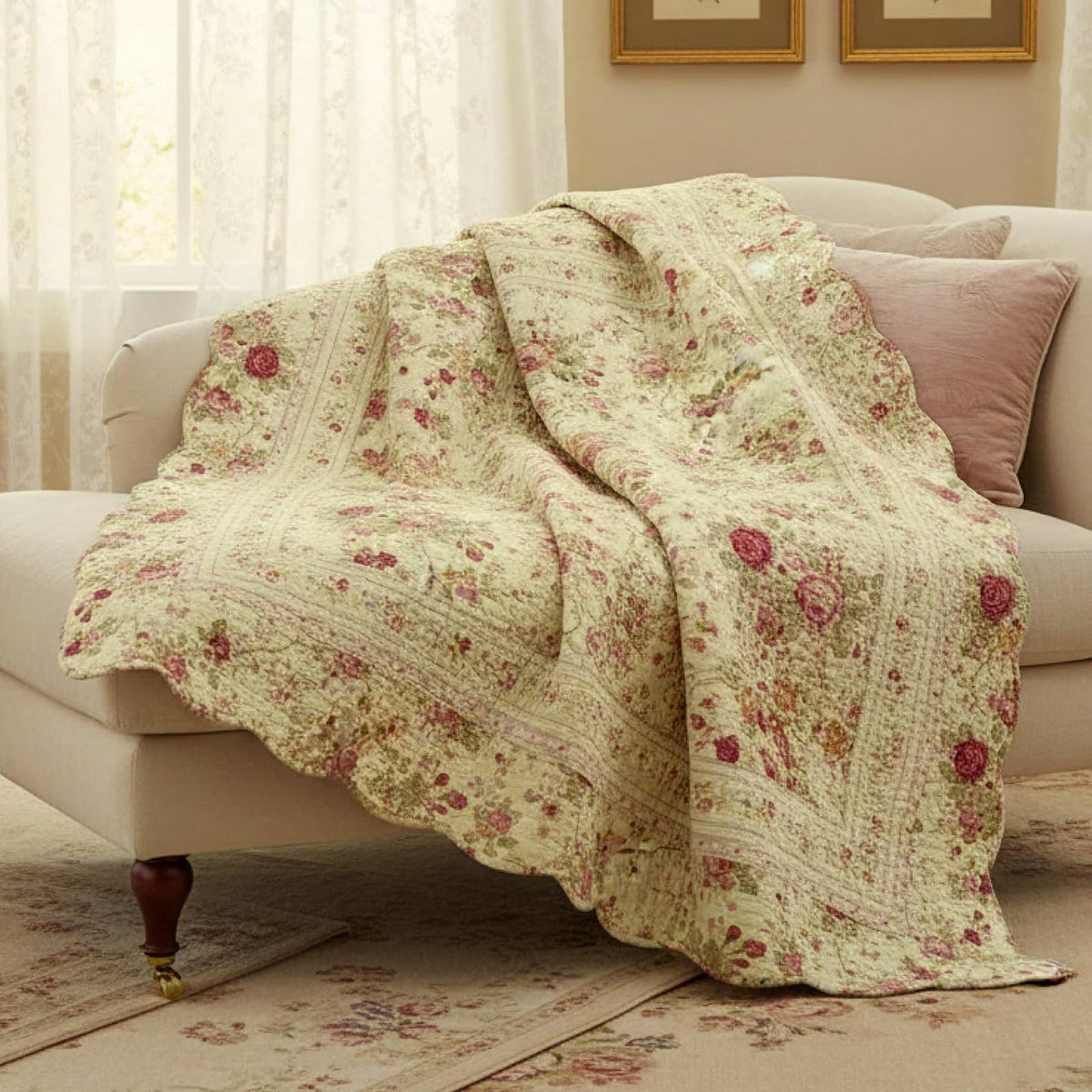 Greenland Home Antique Rose 100% algodón Manta Decorativa Reversible, Tamaño 152 x 127 cm, Maril (Ecru)