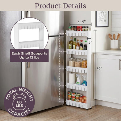 Lavish Home 82-5LSS Mobile Shelving Unit Organizer with 5 Large Storage Baskets