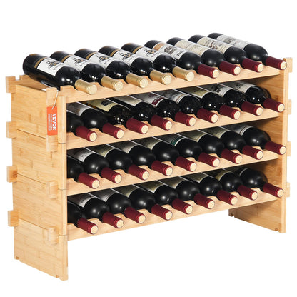 VEVOR Botellero Apilable de Vino 36 Botellas Estante de Almacenamiento de Bambú 850x250x525 mm Botellero Independiente de 4 Niveles Estantes sin Sacudidas para Cocina, Bar, Bodega, Color Natural