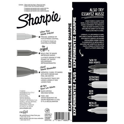Sharpie - Paquete variado de marcadores permanentes, incluye cincel, puntas finas y ultrafinas, juego de marcadores, escritura, colorear, póster, oficina, suministros escolares, negro, 6 unidades