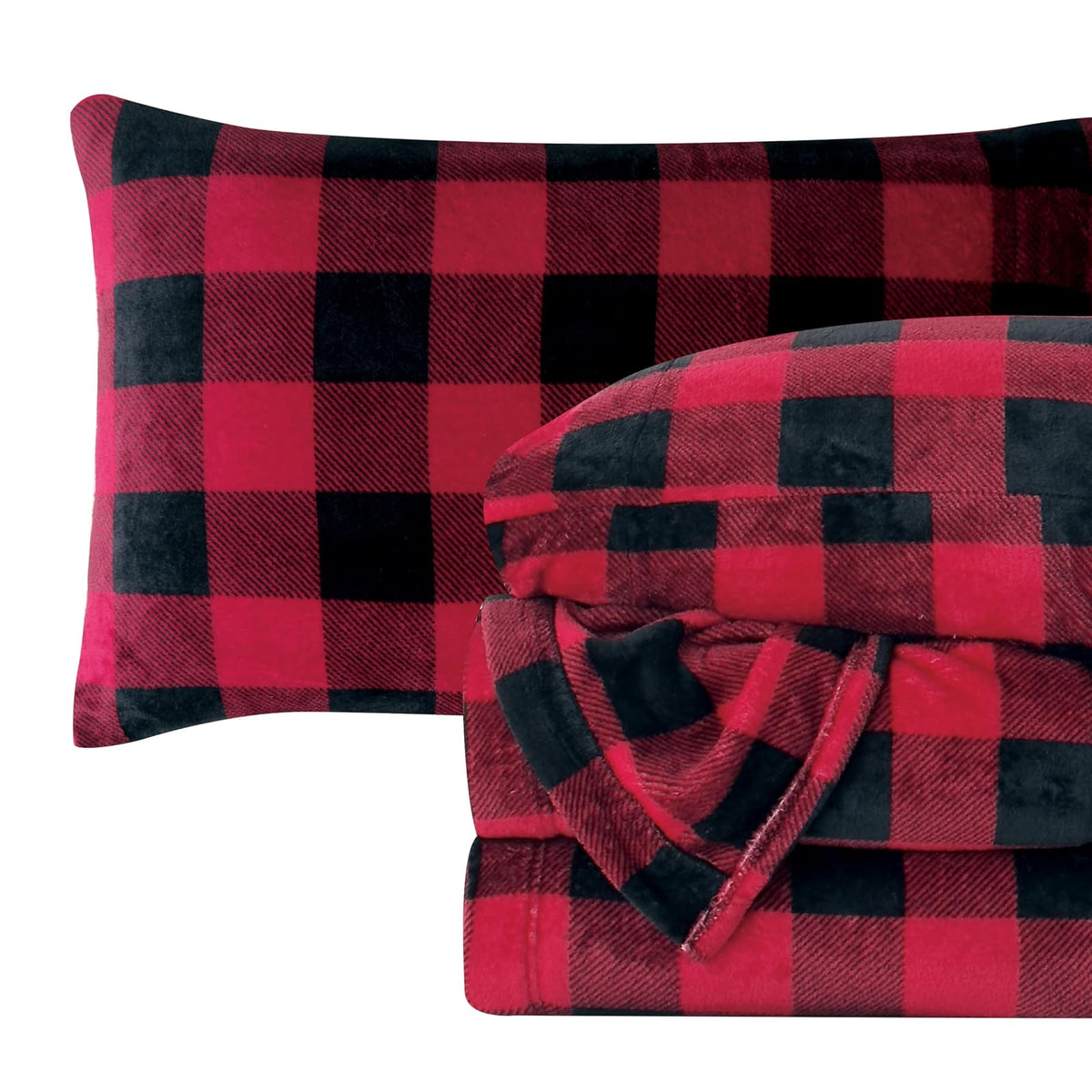 Elegant Comfort Juego de Sábanas de Franela de Terciopelo, 4 Piezas - Rojo búfalo - Doble