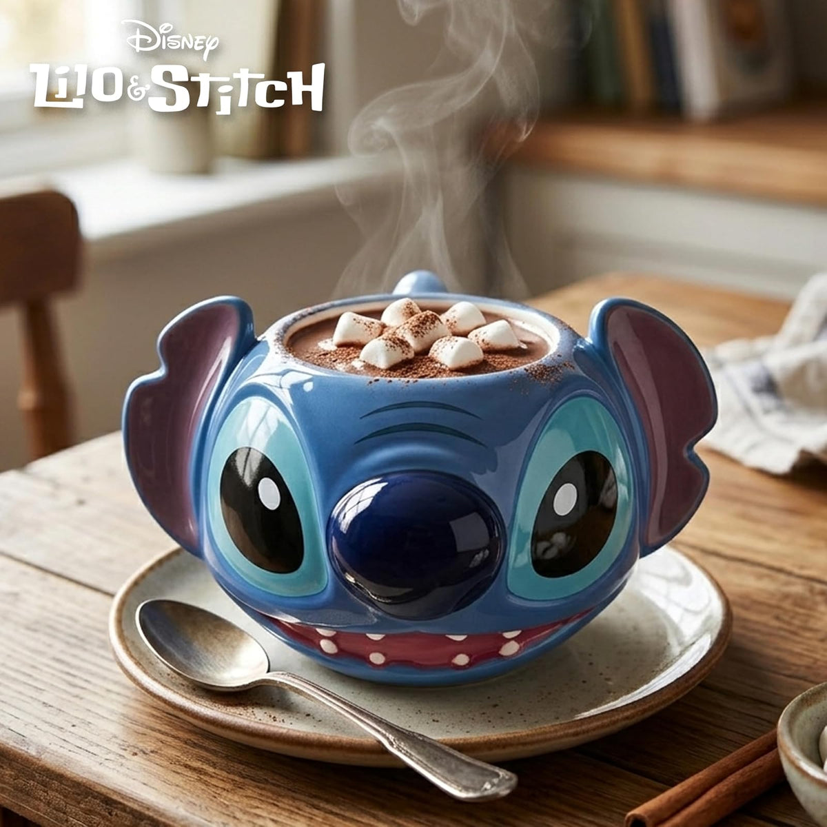 Silver Buffalo Disney Lilo and Stitch - Taza esculpida 3D de cerámica con puntadas, 24 onzas