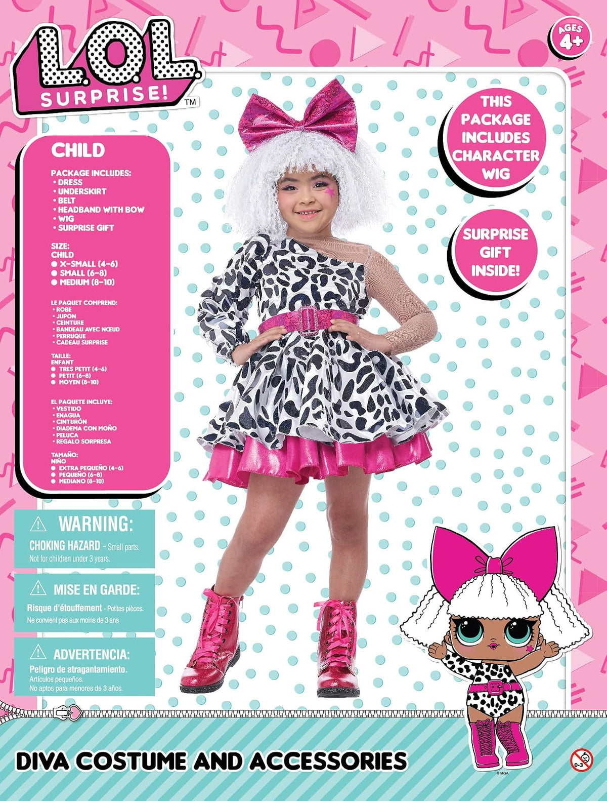 California Costumes L.O.L Surprise! Diva, disfraz infantil, pequeño, blanco/negro/rosa (3022-102)