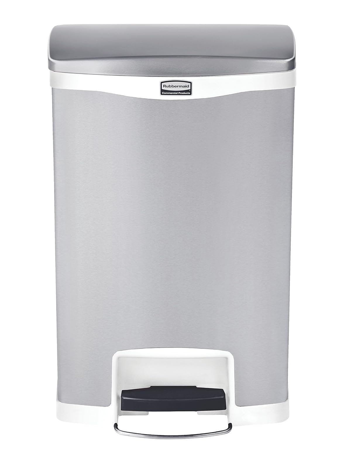 Rubbermaid Commercial Slim Jim Papelera frontal de pie, de acero inoxidable, Forro para basurero, blanco/blanco (White Trim), 13 Gallon