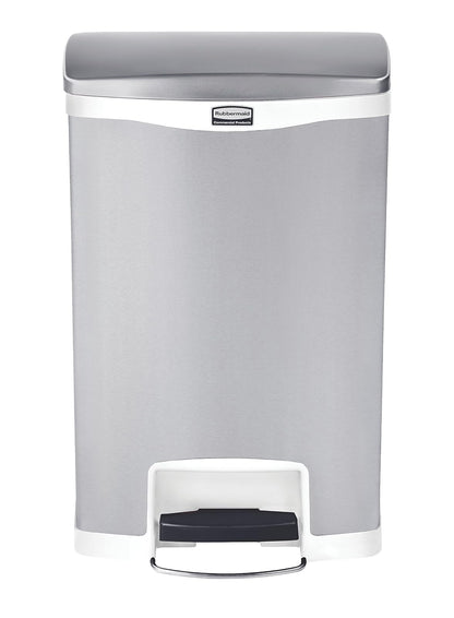 Rubbermaid Commercial Slim Jim Papelera frontal de pie, de acero inoxidable, Forro para basurero, blanco/blanco (White Trim), 13 Gallon