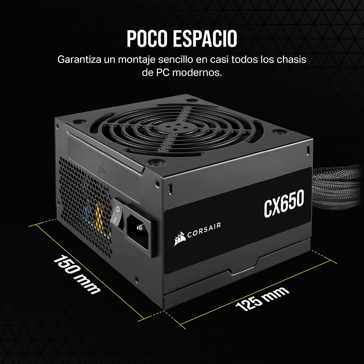 Corsair CX650 ATX 650W Fuente de Alimentación - Eficiencia 80 Plus Bronze - Bajo Ruido - Cables con Funda - No Modular - NA - Negro