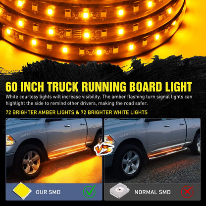 Nilight TL-310 Juego de 2 Tiras LED de 60 Pulgadas, Luces de Cortesía Blancas y Señal de Giro Ámbar Secuencial para Camión y SUV