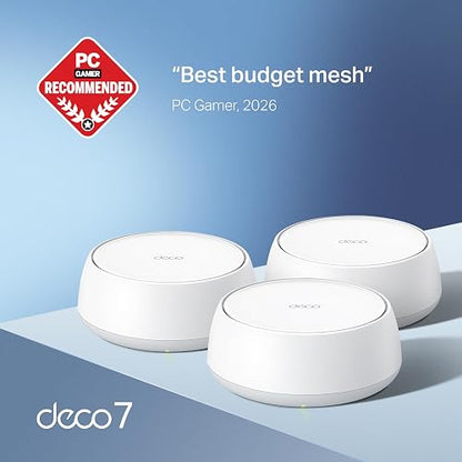 TP-Link Deco WiFi 7, Mesh BE5000 para Todo el hogar, hasta 5013 Mbps con MLO, 2 * 2.5G Puertos, Cobertura hasta 613 Metro. Deco BE25(3-Pack)