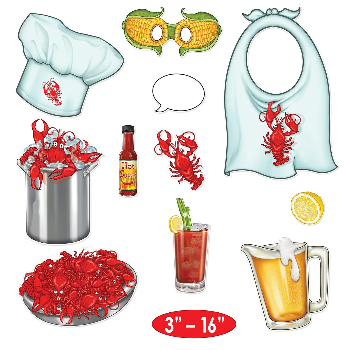 Beistle 53371 22 piezas Crawfish Photo Fun Signs, 3"-16", Multicolor