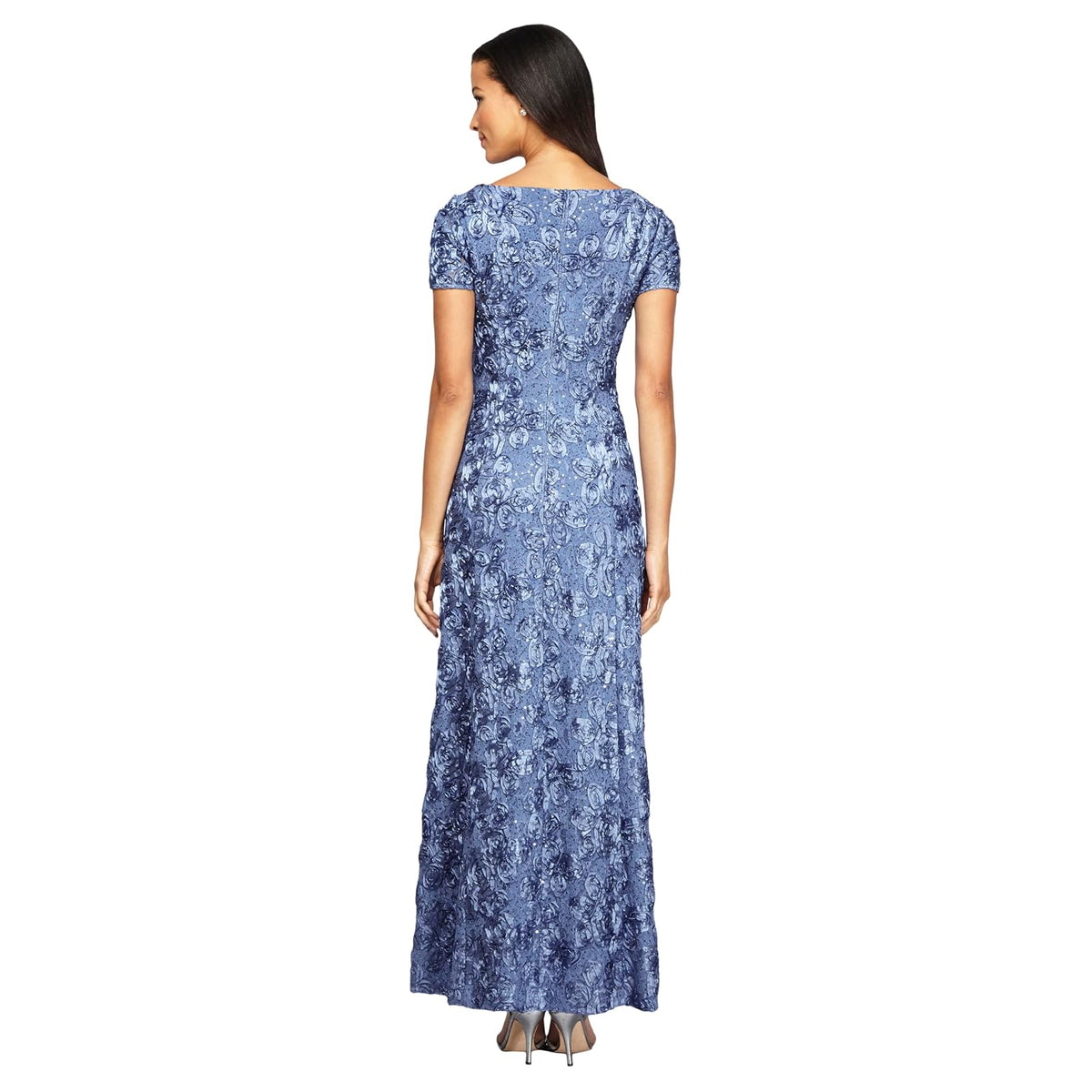 Alex Evenings Long Rosette Mother of The Bride Dress with Short Sleeves, Wedding Guest Vestido para ocasión Especial Mujer