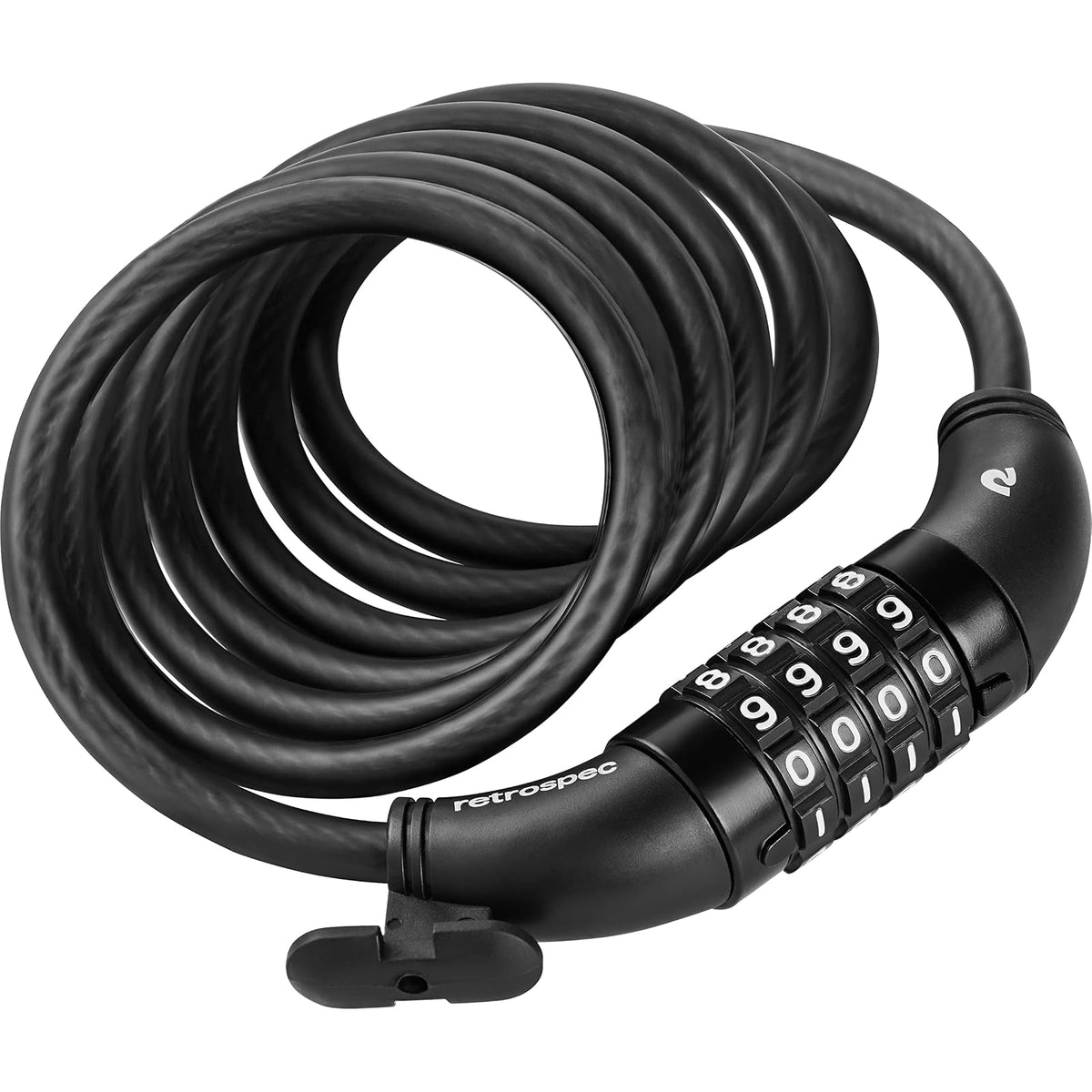 Retrospec Grizzly - Combinación de bloqueo para bicicleta con cable, resistente bloqueo antirrobo, cable de bicicleta de 6 pies en espiral resistente a cortes con combinación personalizada de 4 dígitos y soporte de montaje