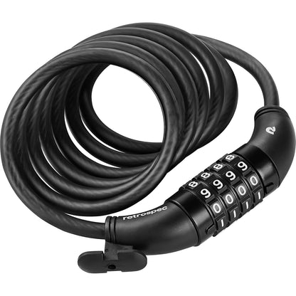 Retrospec Grizzly - Combinación de bloqueo para bicicleta con cable, resistente bloqueo antirrobo, cable de bicicleta de 6 pies en espiral resistente a cortes con combinación personalizada de 4 dígitos y soporte de montaje