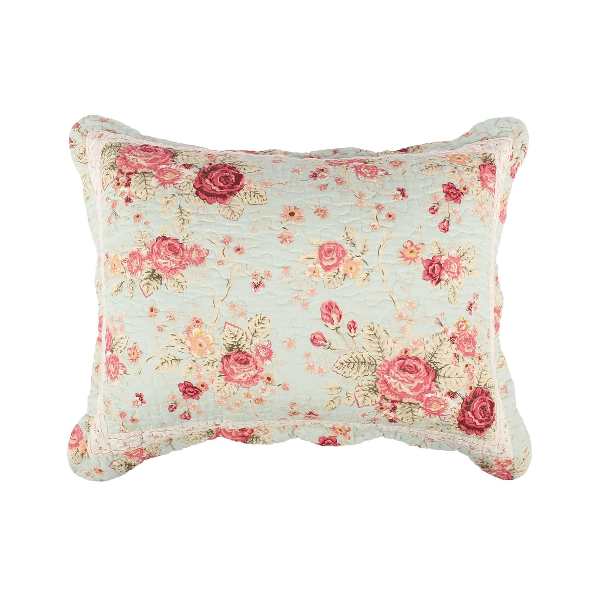 Greenland Home Antique Rose 100% algodón Funda de Almohada Acolchada, Tamaño estándar, 51 cm x 66 cm (Aprox.), Azul