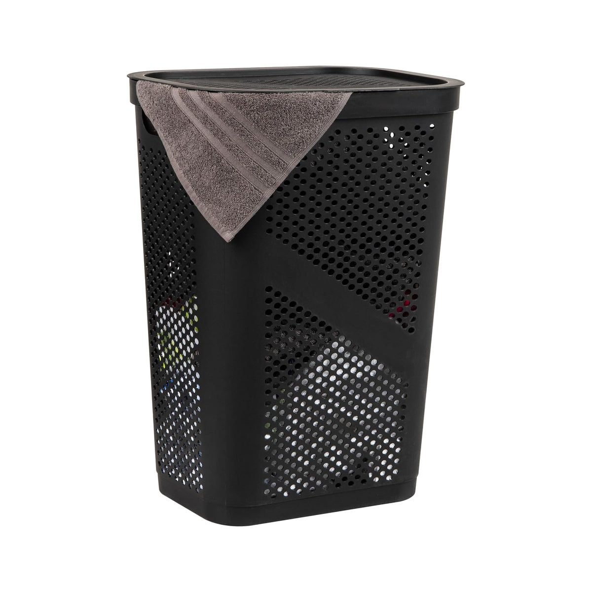 Mind Reader 60L Slim Laundry Hamper, Clothes Basket, Lid, Ventilated, Plastic, 17.25" L x 13.75" W x 23.5" H, Set of 2, Brown - Black - 1-Piece