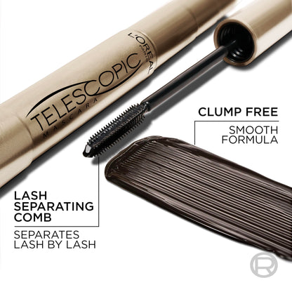 L'Oréal Paris - Máscara telescópica de maquillaje, Washable Blackest Black