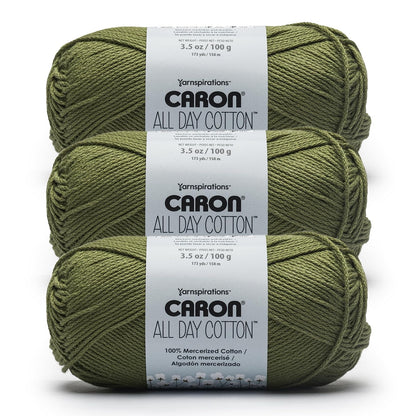 Caron All Day Cotton, Paquete de 3, 100% Algodón Mercerizado, Camisa Blanca - Musgo