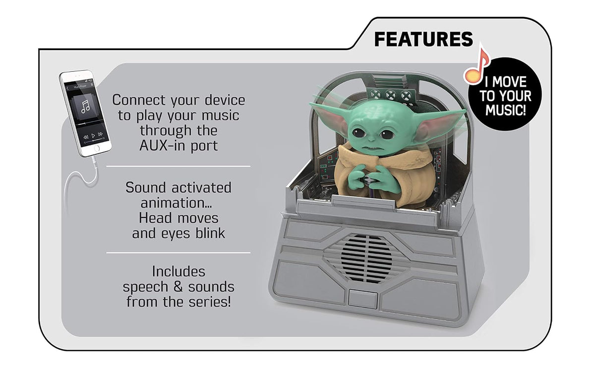 eKids Star Wars The Child Animatronic Discurso y Sonidos con Altavoz Integrado y Combinaciones activadas por Movimiento, el Juguete mandaloriano para niños a Partir de 4 años, Gris