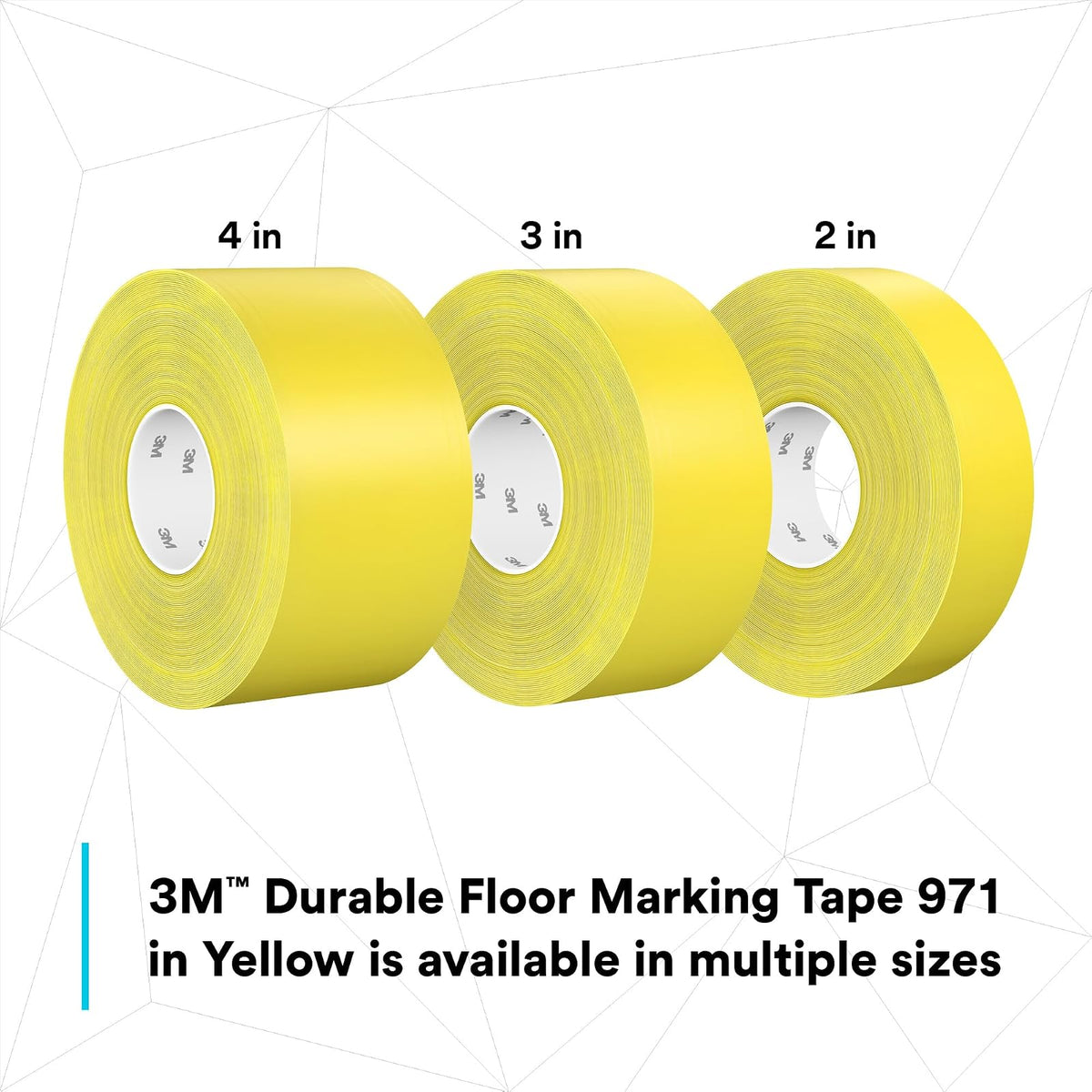 3M - Cinta de marcado de piso duradera 971, amarillo, 3 x 36 yardas, 17 mil, vinilo resistente, ideal para áreas de alto tráfico, codificación de colores, color vibrante, eliminación limpia