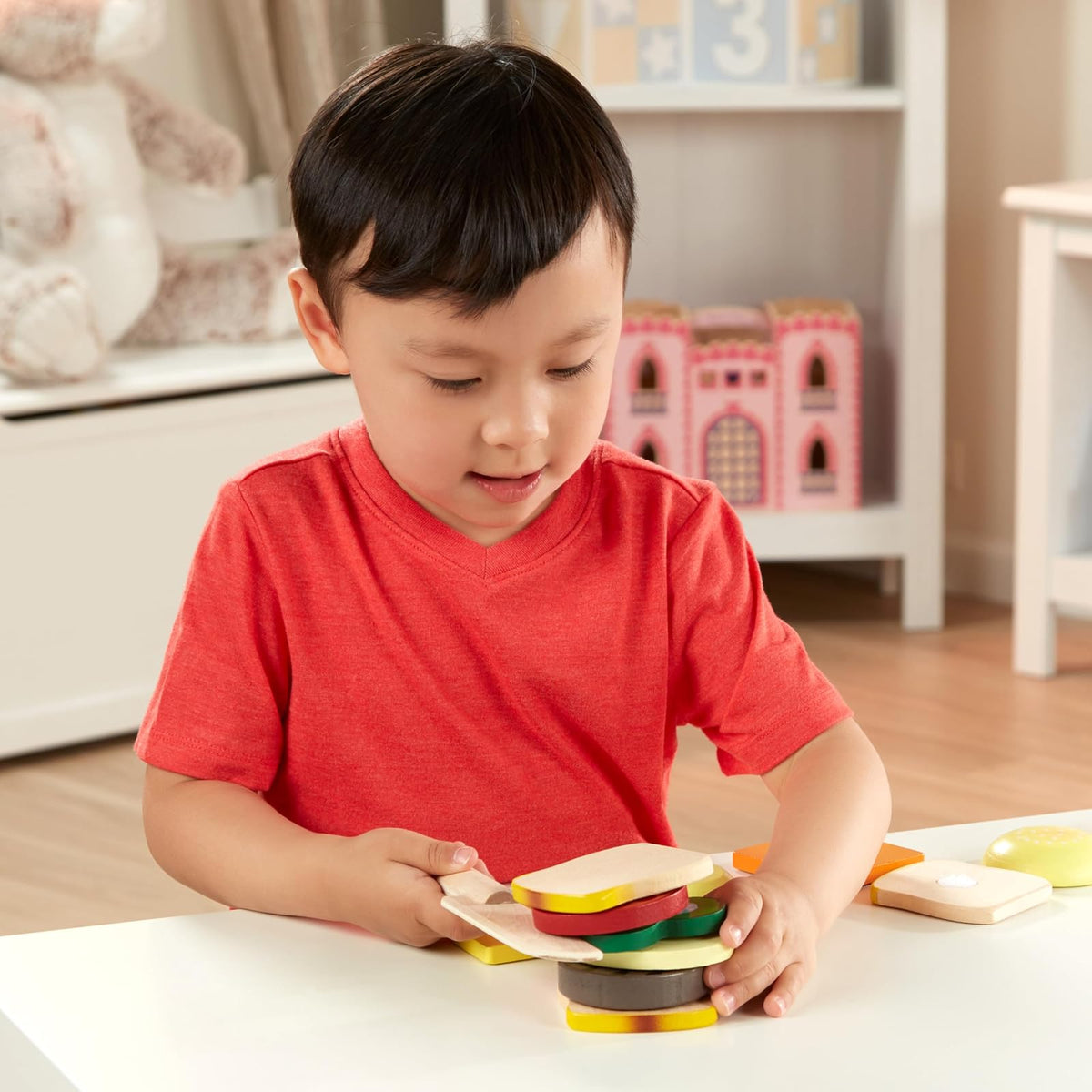 Melissa & Doug Juego para Hacer Sándwiches, Comida de Juguete, Juguete de Madera, Juego de Imitación (16 Piezas)