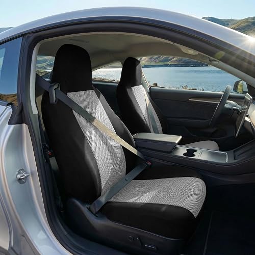 FH GROUP FB302GRAY102 Gray Classic Cloth Built-In Seatbelt Compatible High Back Seat Cover, Set of 2
