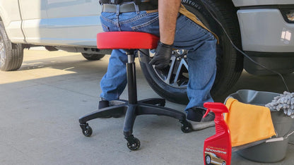 Powerbuilt Rolling Shop Taburete con Altura Ajustable, Asiento de Garaje mecánico con Acolchado - 240250, Rojo