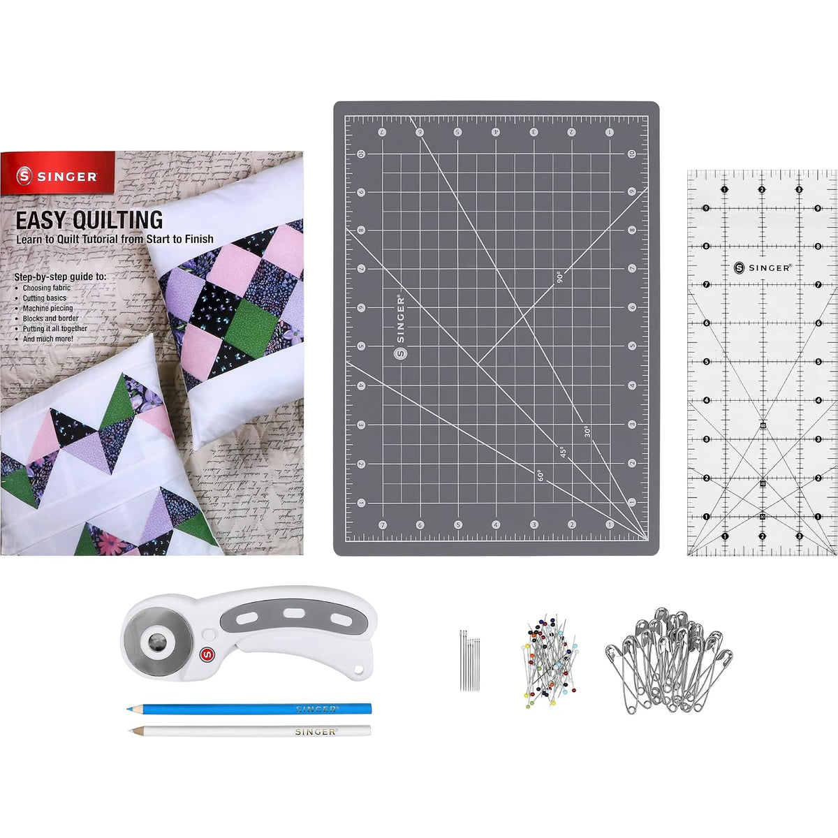 SINGER - Kit de costura para principiantes y adultos con cortador giratorio, tapete de corte, regla acrílica y más