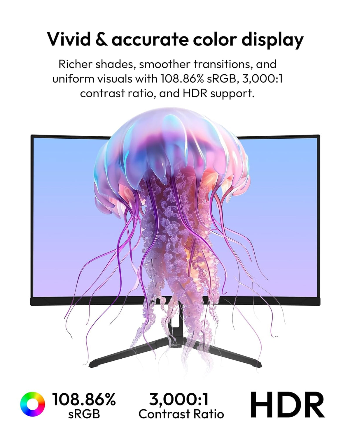 PIXIO PXC248 Wave 24 Inch 200Hz Refresh Rate FHD 1080p Resolution 1500R Curve Fast VA Panel 1ms GTG Response Time Adaptive Sync HDR Curved Gaming Monitor