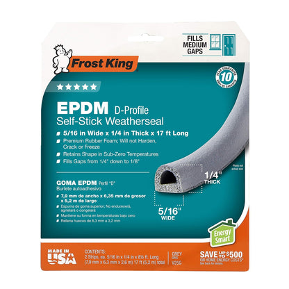 Frost King V25GA Cinta de hule resistente a la intemperie de 0.95 cm por 0.64 cm por 518.50 cm, gris, Gris