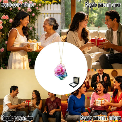 XYPHIELLE Collar de Siete Cristales Naturales para Mujer, Dije de Piedras del Chakra en Alambre, Joyería Boho Artesanal, Regalo de Equilibrio y Suerte