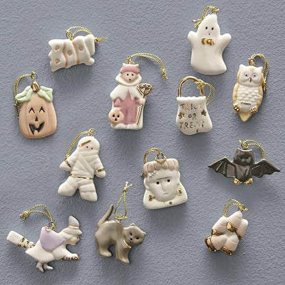 Lenox 819670 - Juego de Adornos de 12 Piezas | Diseños de frankenstein pintados a mano, fantasma, bruja, momia y búho | acento de decoración de Halloween y otoño | 2