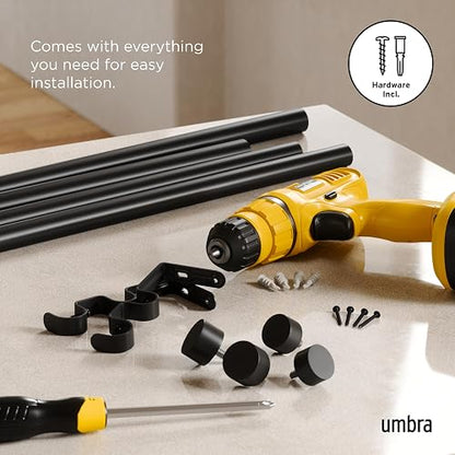 Umbra Cappa Cortinero Doble Ajustable para Sala y Recámara, 91-168 cm, Incluye Accesorios de Instalación, Negro