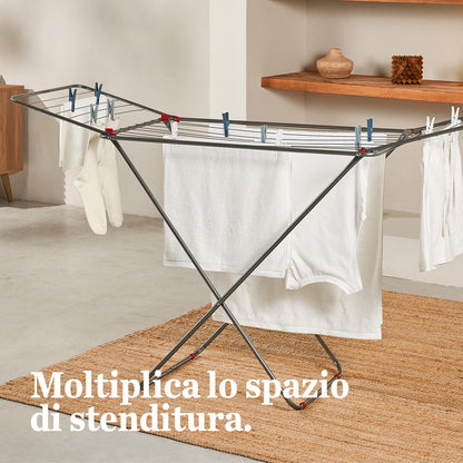 Rayen Tendedero Plegable con Alas 19 m, 177 x 54 x 107 cm, Secador de Ropa de Acero para Interior y Exterior, Antideslizante con Sistema de Bloqueo, Gris y Blanco